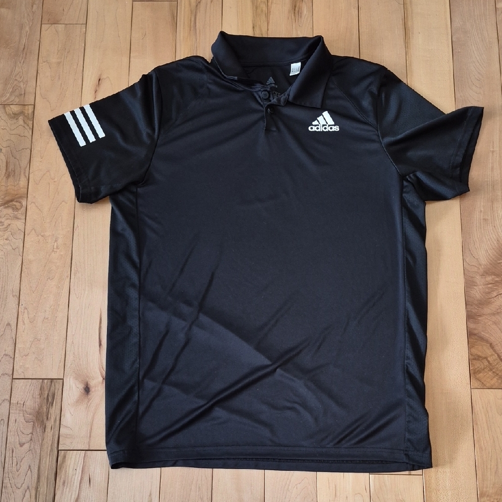 Adidas Men's Size Large Polo Shirt in Black with White Stripes